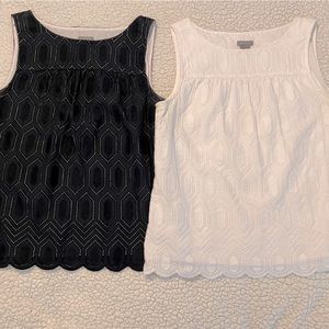 Set of 2 Ann Taylor eyelet cotton tops- navy and white